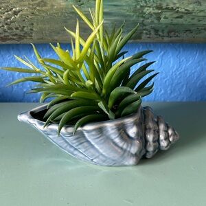 Ceramic Shell Planter with Faux Greenery